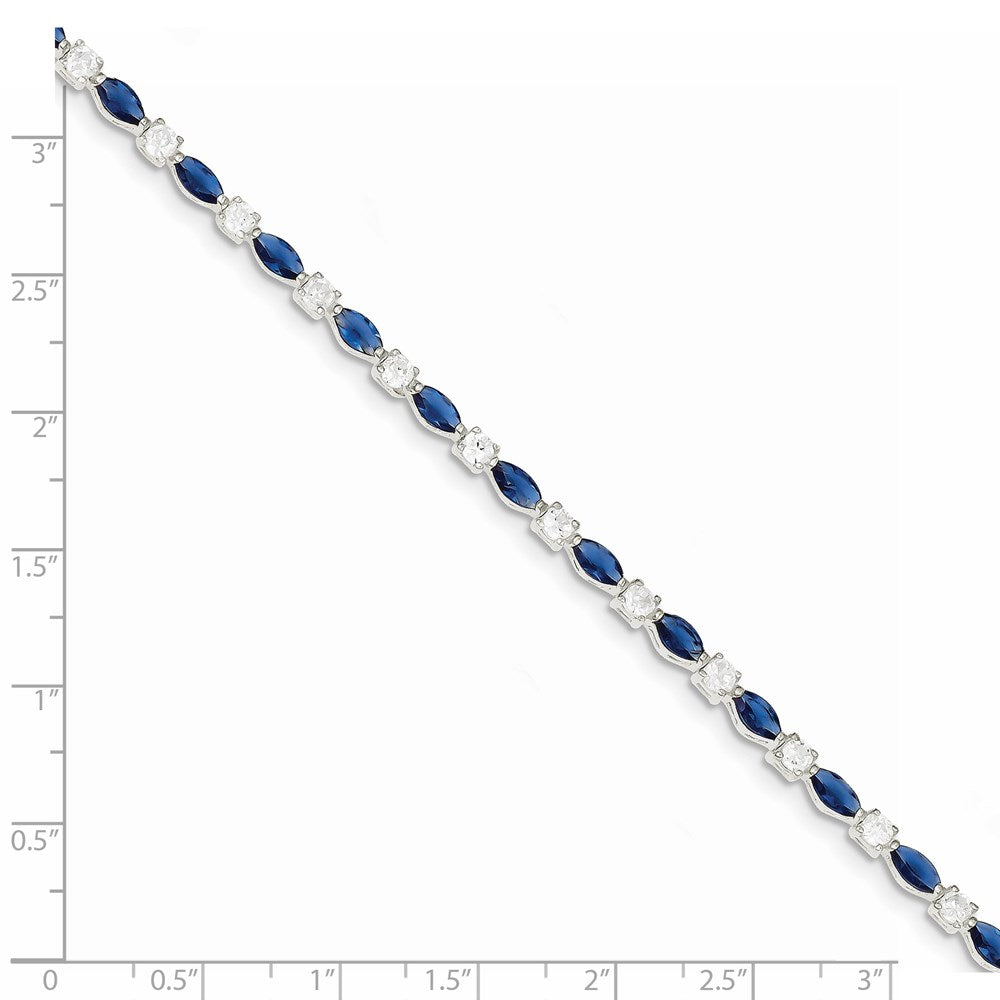 Sterling Silver Rhodium-plated Blue and Clear CZ Bracelet QX206CZ