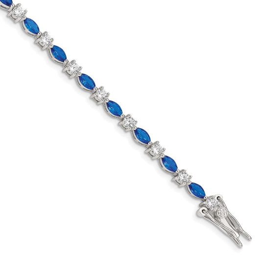 Sterling Silver Rhodium-plated Blue and Clear CZ Bracelet QX206CZ