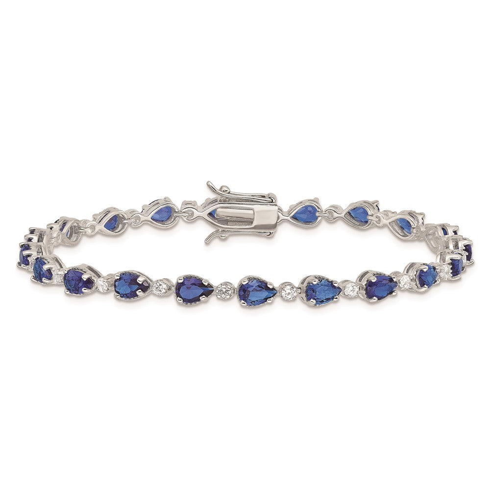 Sterling Silver Rhodium-plated Blue and Clear CZ Bracelet QX207CZ
