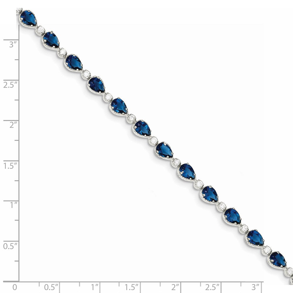 Sterling Silver Rhodium-plated Blue and Clear CZ Bracelet QX207CZ