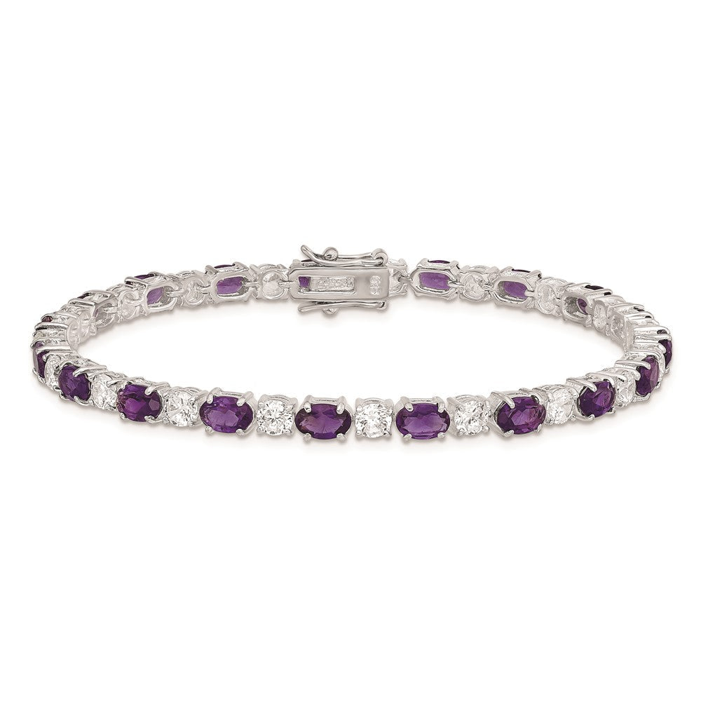 Sterling Silver Rhodium-plated Purple and Clear CZ Bracelet QX223CZ