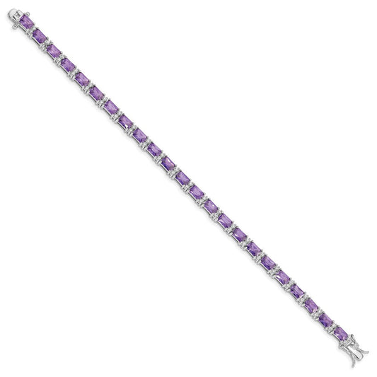 Sterling Silver Rhodium-plated Purple and Clear CZ Bracelet QX225CZ