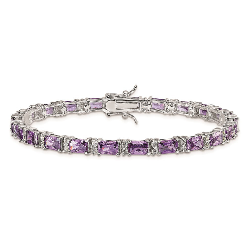 Sterling Silver Rhodium-plated Purple and Clear CZ Bracelet QX225CZ