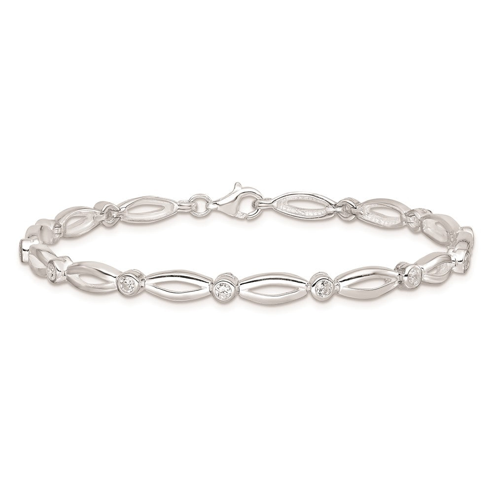 Sterling Silver Rhodium-plated 7inch Polished Fancy CZ Bracelet QX284CZ