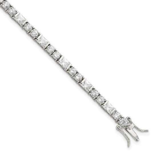 Sterling Silver Rhodium-plated CZ Tennis Bracelet QX354CZ