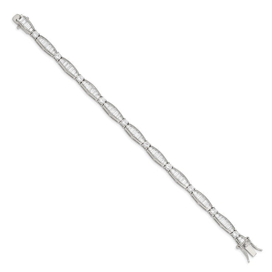 Sterling Silver Rhodium-plated Baguette and Round CZ Bracelet QX400CZ
