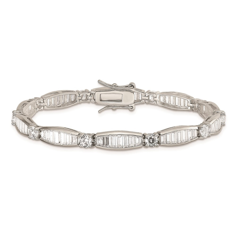Sterling Silver Rhodium-plated Baguette and Round CZ Bracelet QX400CZ