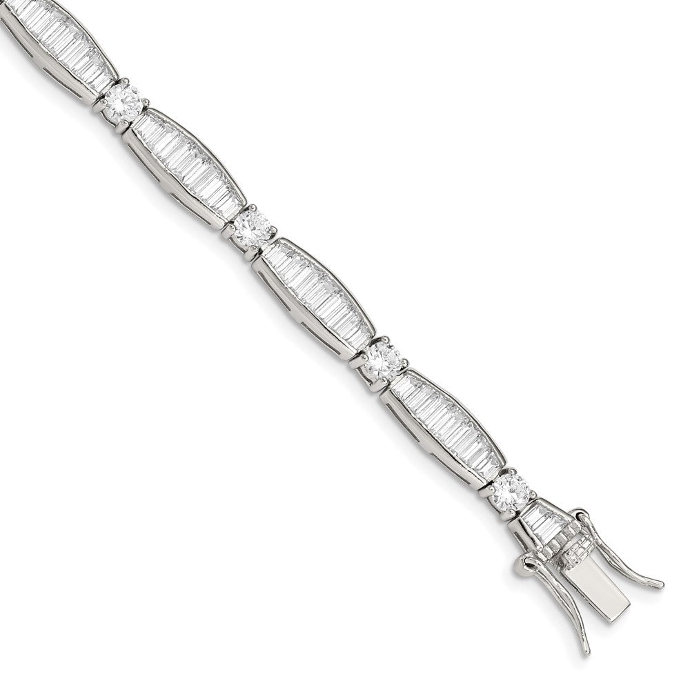 Sterling Silver Rhodium-plated Baguette and Round CZ Bracelet QX400CZ