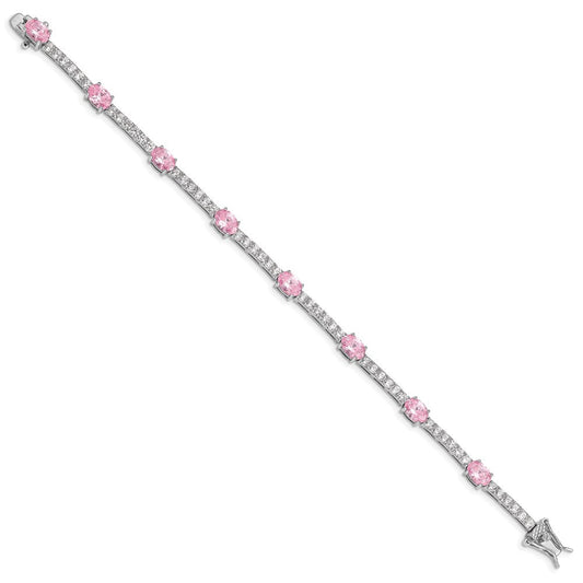 Sterling Silver Rhodium-plated 7inch Pink and Clear CZ Bracelet QX422CZ