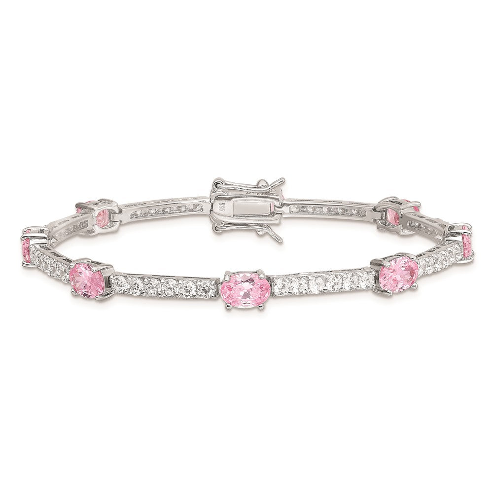Sterling Silver Rhodium-plated 7inch Pink and Clear CZ Bracelet QX422CZ