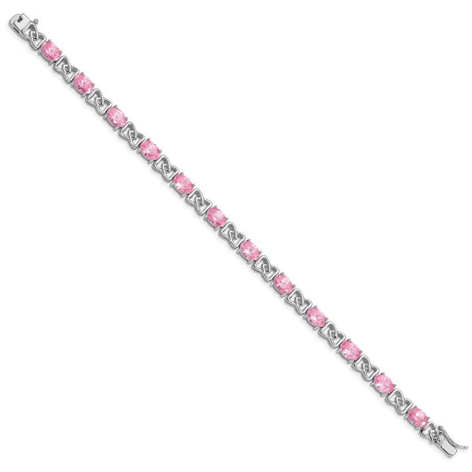Sterling Silver Rhodium-plated 7inch Pink CZ Bracelet QX423CZ