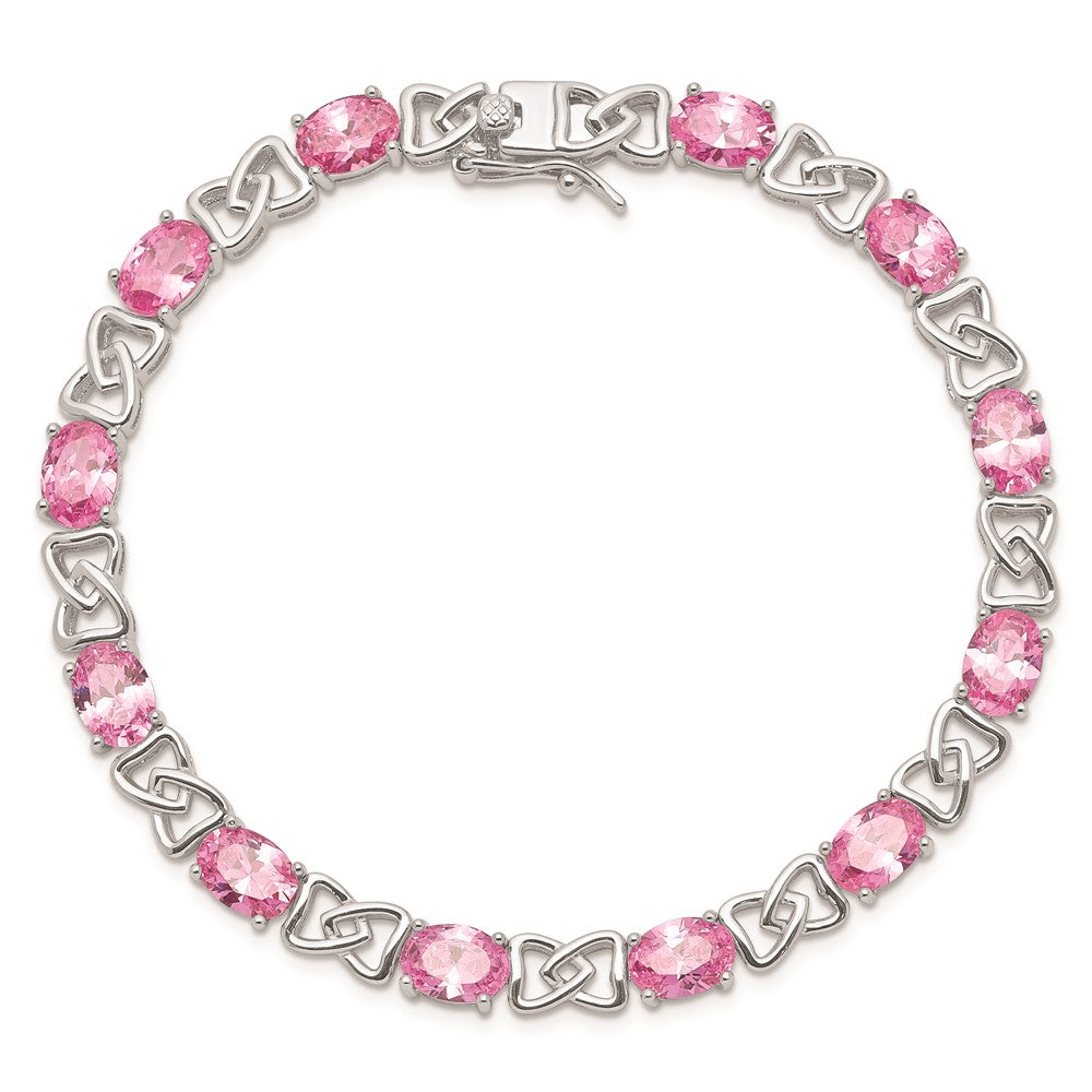 Sterling Silver Rhodium-plated 7inch Pink CZ Bracelet QX423CZ