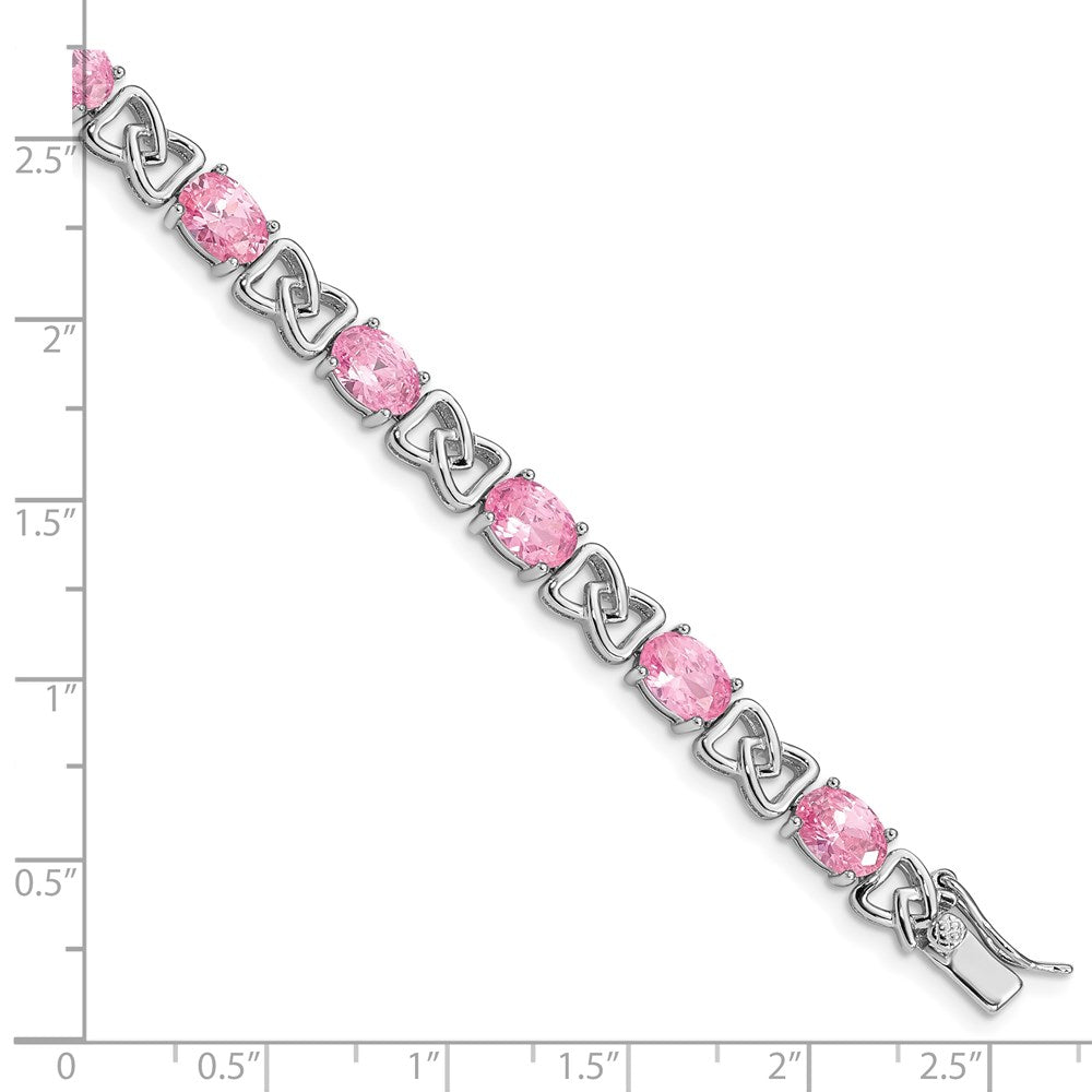 Sterling Silver Rhodium-plated 7inch Pink CZ Bracelet QX423CZ