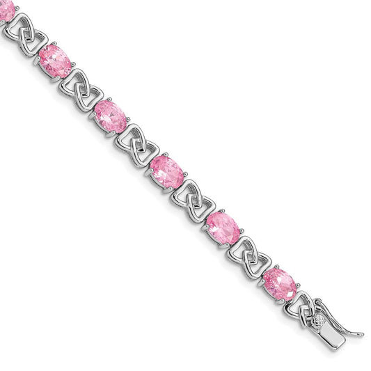 Sterling Silver Rhodium-plated 7inch Pink CZ Bracelet QX423CZ