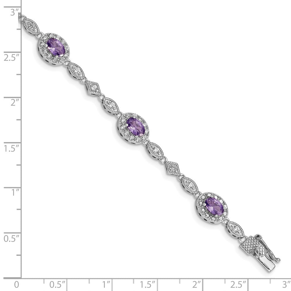 Sterling Silver Rhodium-plated Purple and Clear CZ Bracelet QX433CZ