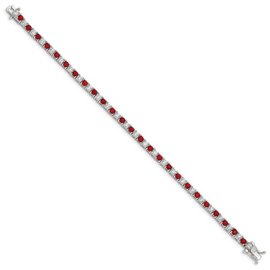 Sterling Silver Rhodium-plated Red Glass and CZ  7 inch Bracelet QX439CZ