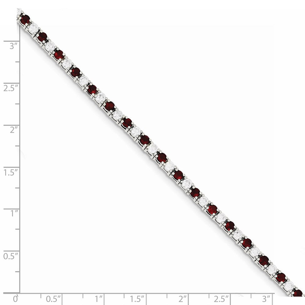 Sterling Silver Rhodium-plated Red Glass and CZ  7 inch Bracelet QX439CZ