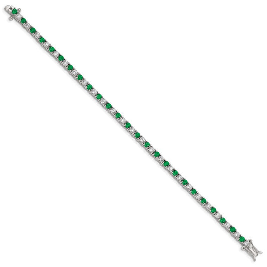 Sterling Silver Rhodium-plated Green Glass and CZ  7 inch Bracelet QX440CZ