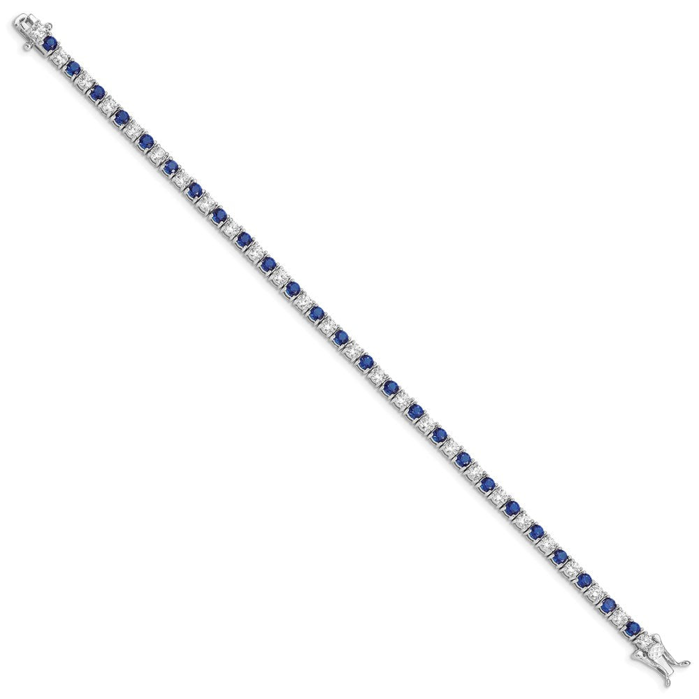 Sterling Silver Rhodium-plated Blue Glass and CZ 7 inch Bracelet QX441CZ