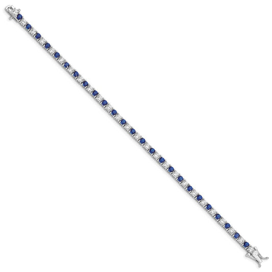 Sterling Silver Rhodium-plated Blue Glass and CZ 7 inch Bracelet QX441CZ