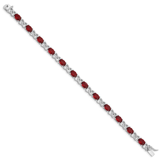 Sterling Silver Rhodium Plated 7inch Red CZ Bracelet QX450CZ