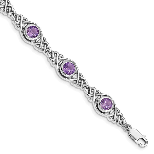 Sterling Silver Rhodium-plated Amethyst Bracelet QX454AM