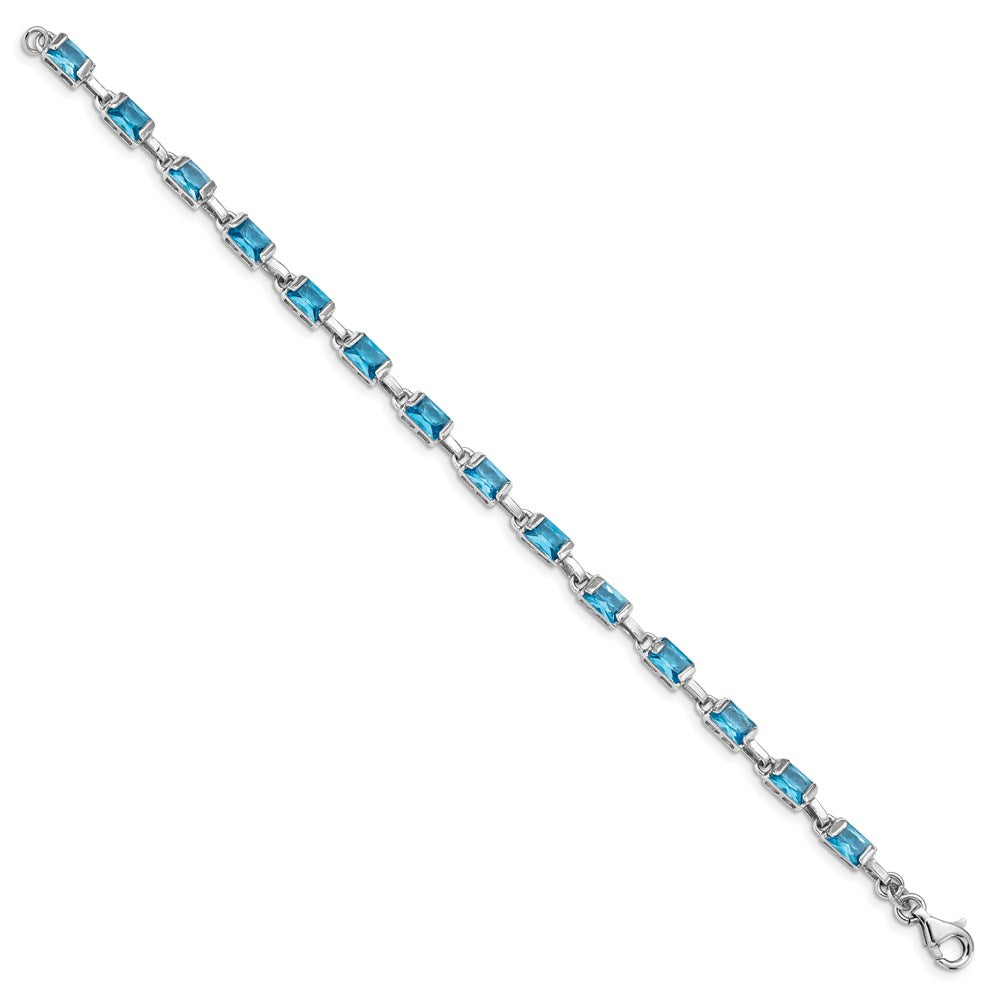 Sterling Silver Rhodium-plated Rectangular Blue Topaz Bracelet QX457BT