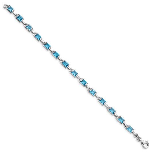 Sterling Silver Rhodium-plated Rectangular Blue Topaz Bracelet QX457BT