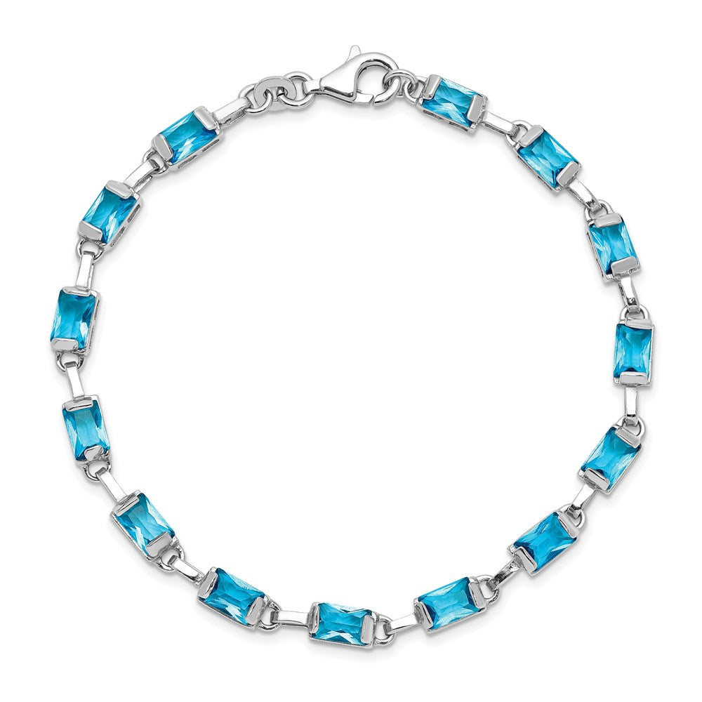 Sterling Silver Rhodium-plated Rectangular Blue Topaz Bracelet QX457BT
