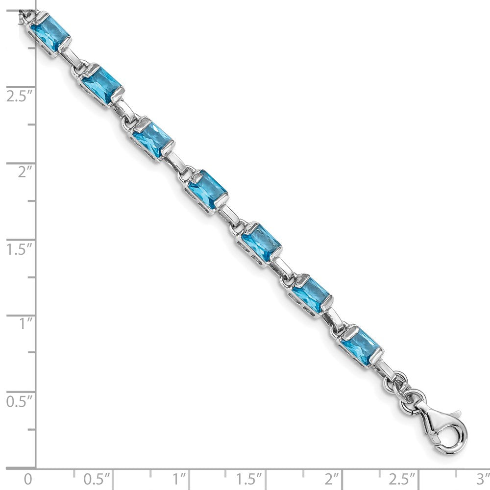 Sterling Silver Rhodium-plated Rectangular Blue Topaz Bracelet QX457BT