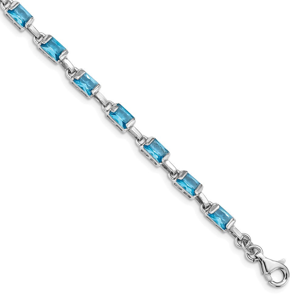 Sterling Silver Rhodium-plated Rectangular Blue Topaz Bracelet QX457BT