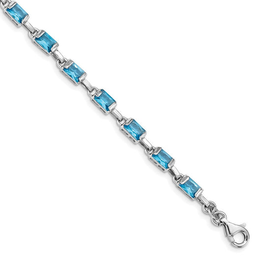 Sterling Silver Rhodium-plated Rectangular Blue Topaz Bracelet QX457BT