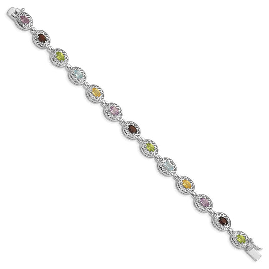 Sterling Silver Rhodium Plated Multi-gemstone 7.5inch Bracelet QX473RB