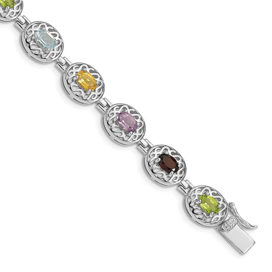 Sterling Silver Rhodium Plated Multi-gemstone 7.5inch Bracelet QX473RB