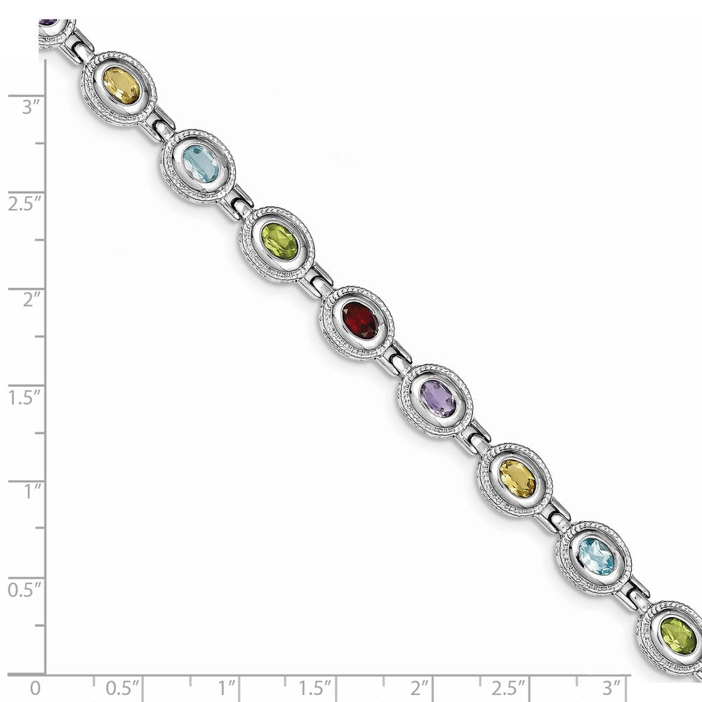 Sterling Silver Rhod-pltd 7inch Rainbow Multi-gemstone Bracelet QX474RB