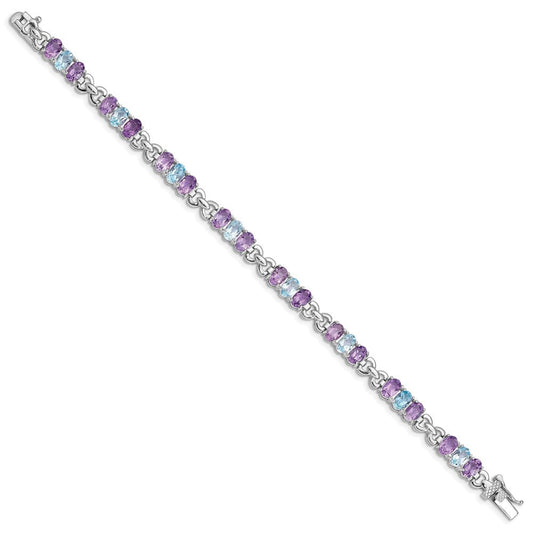 Sterling Silver Rhodium-plated Amethyst and Blue Topaz Bracelet QX478AM