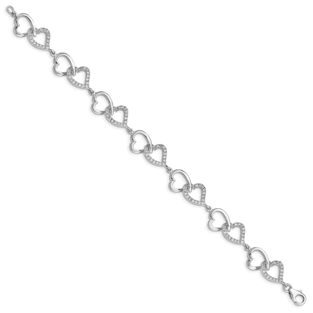 Sterling Silver Rhodium-plated CZ Heart Bracelet QX541CZ