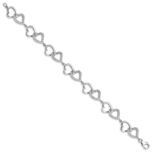Sterling Silver Rhodium-plated CZ Heart Bracelet QX541CZ
