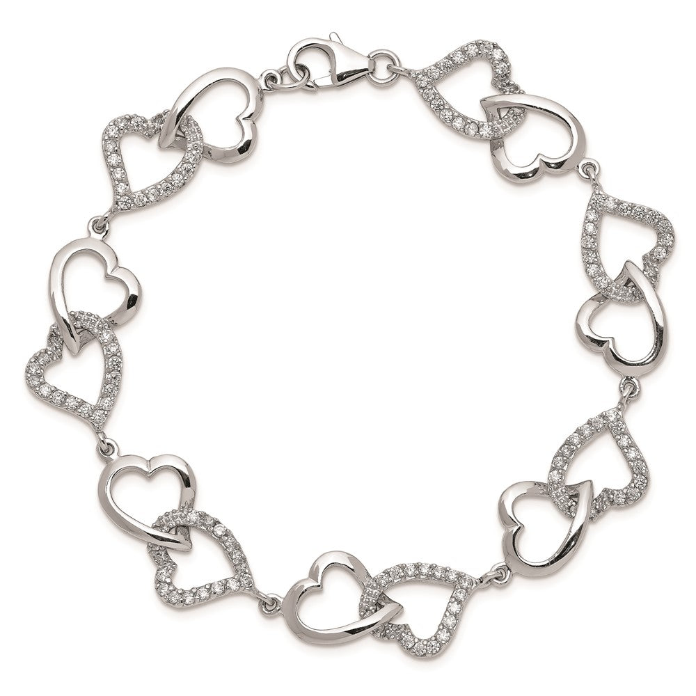 Sterling Silver Rhodium-plated CZ Heart Bracelet QX541CZ