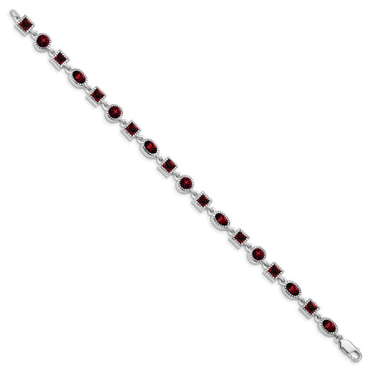 Sterling Silver Rhodium Plated Garnet Bracelet QX585GA