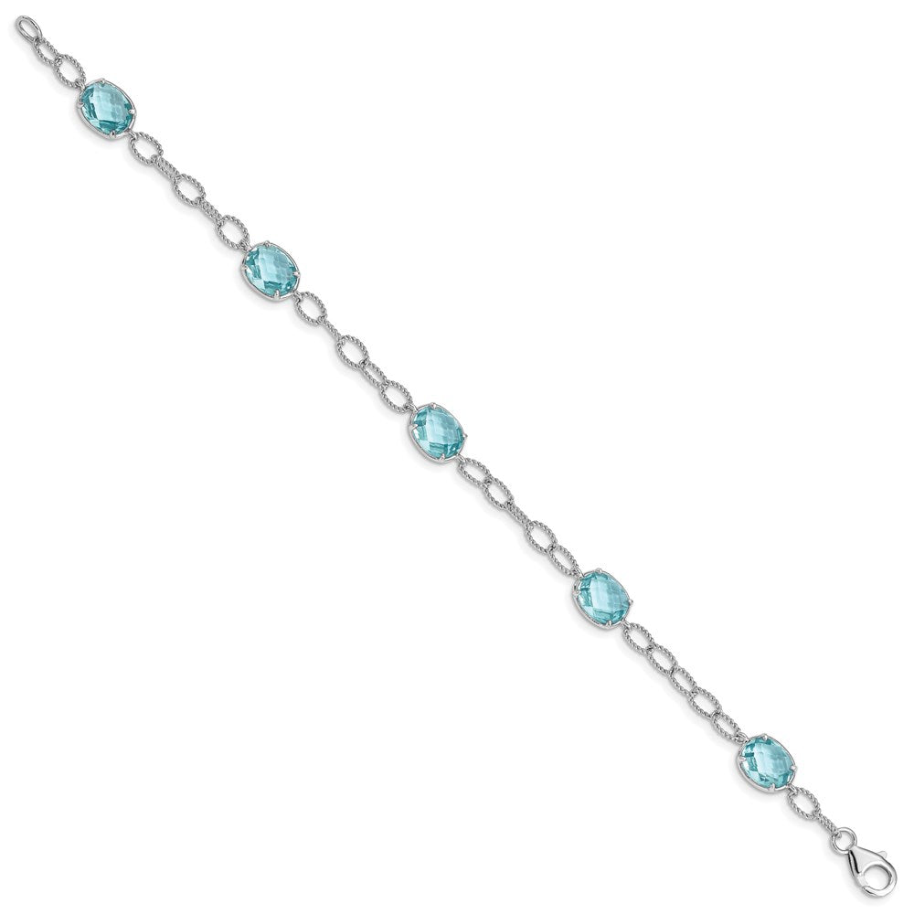 Sterling Silver Rhodium-plated Aqua Blue CZ Textured Link Bracelet QX605CZ