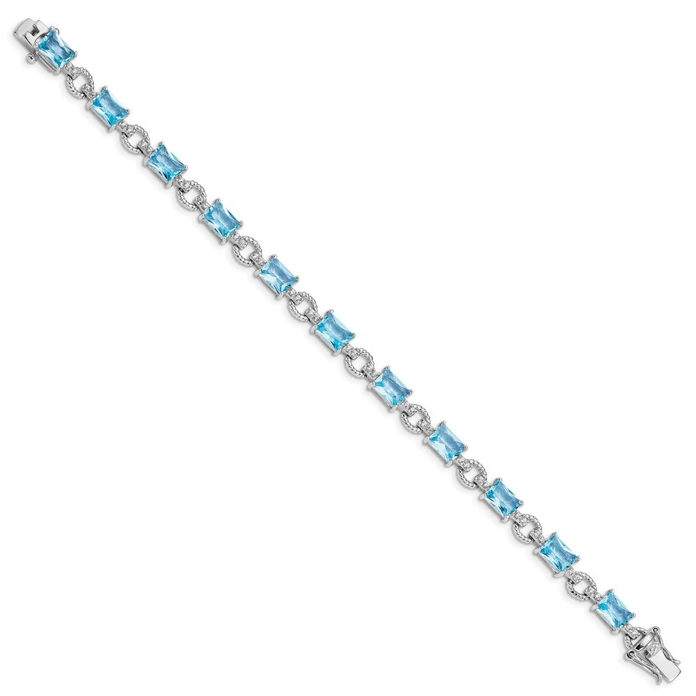 Sterling Silver Rhodium-plated Blue and Clear CZ Bracelet QX606CZ
