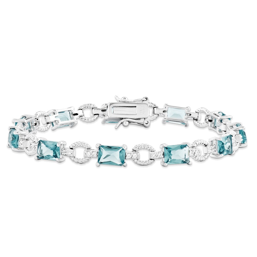 Sterling Silver Rhodium-plated Blue and Clear CZ Bracelet QX606CZ