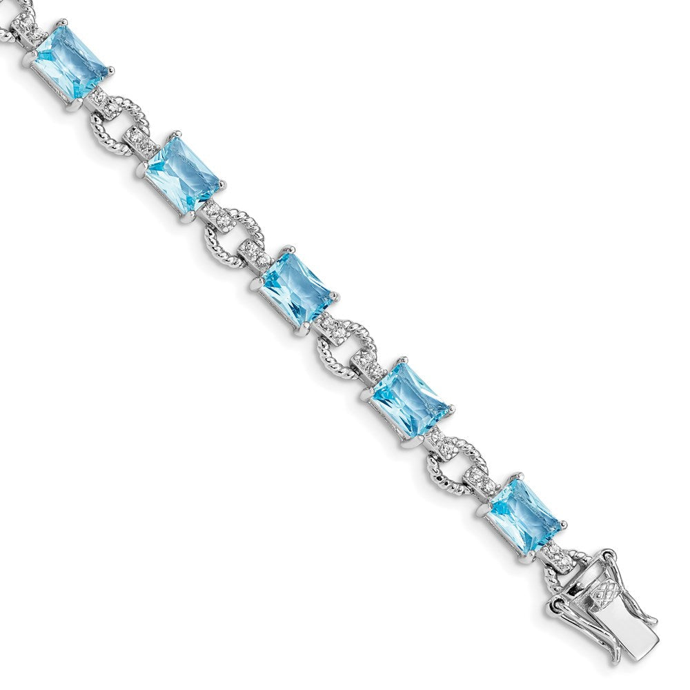 Sterling Silver Rhodium-plated Blue and Clear CZ Bracelet QX606CZ