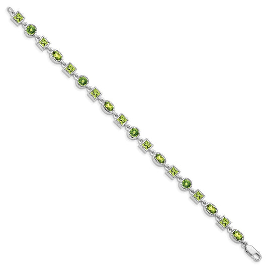 Sterling Silver Rhodium-plated Peridot Bracelet QX615PE