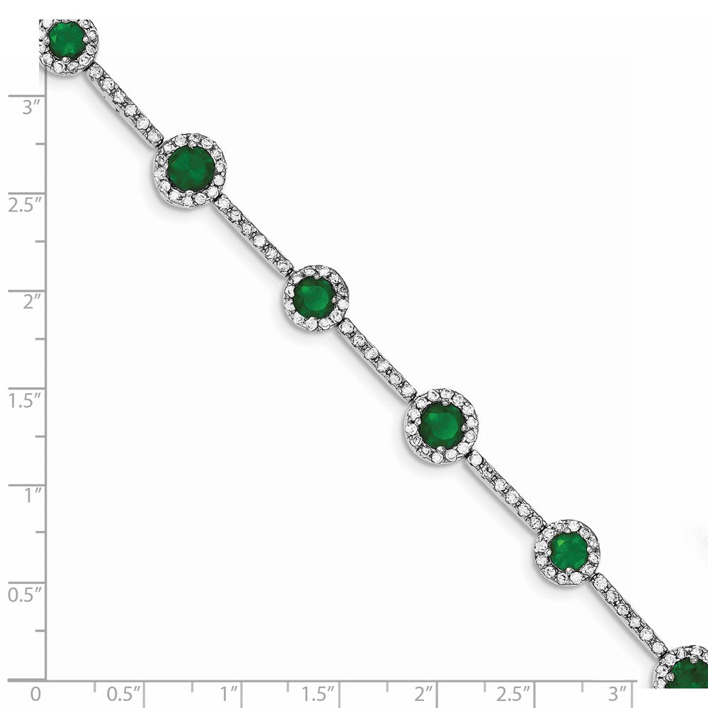 Sterling Silver Rhodium-plated 7.25inch Green and Clear CZ Bracelet QX684CZ