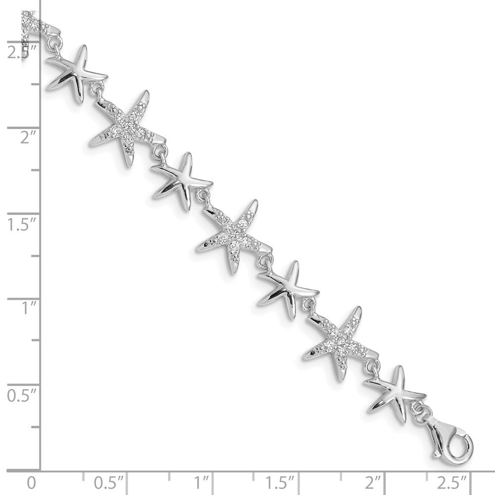 Sterling Silver Rhodium-plated CZ Starfish 7.25 inch Bracelet QX777CZ