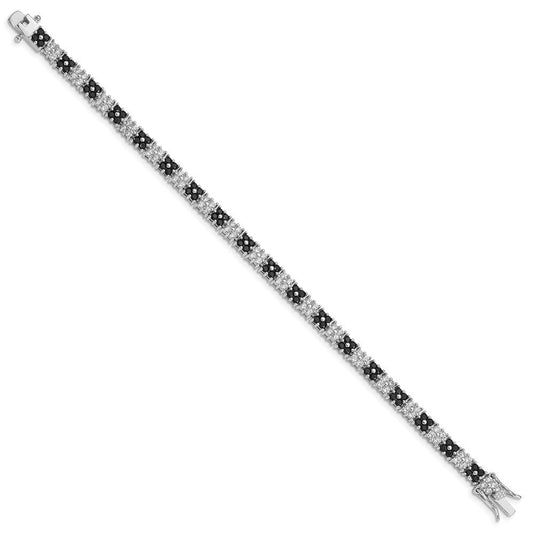 Sterling Silver Rhodium-plated 7in Black/White CZ Tennis Bracelet QX792CZ