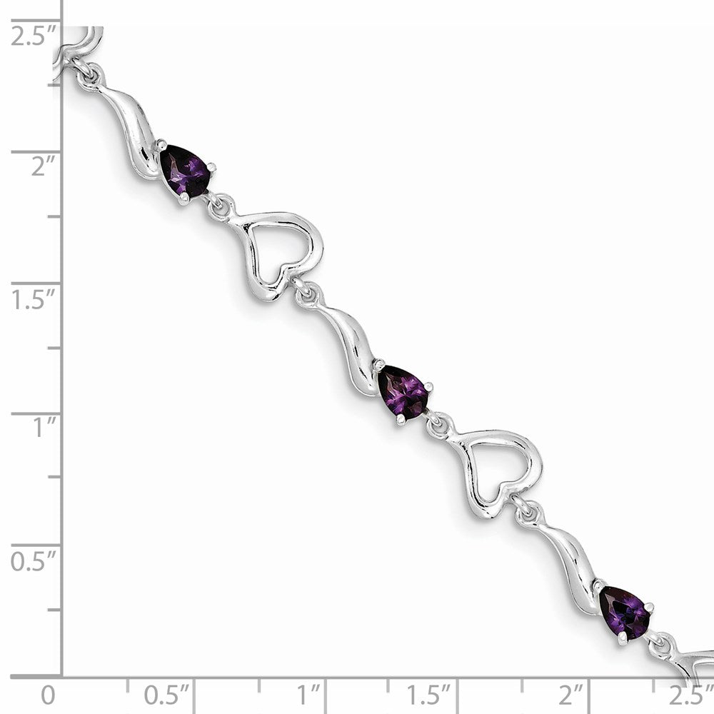 Sterling Silver Rhodium-plated Amethyst Polished Fancy Heart Bracelet QX809AM