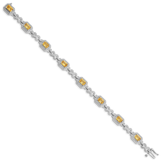 Sterling Silver Rhodium-plated Diamond & Citrine Bracelet QX818CI